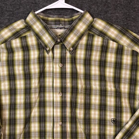 Ariat Shirt Mens 2XL Plaid Pro Series Vented Rodeo Farm Ranchwear Green Gray - Picture 4 of 11